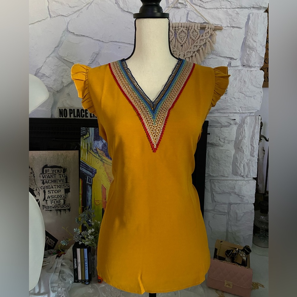 Mustard blouse with embroidery